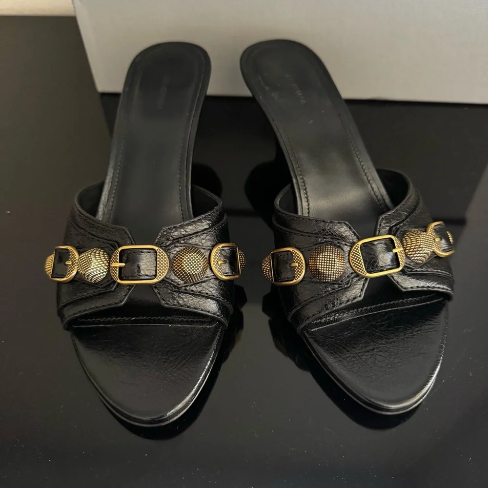 Balenciaga Cagole Black Leather Sandals